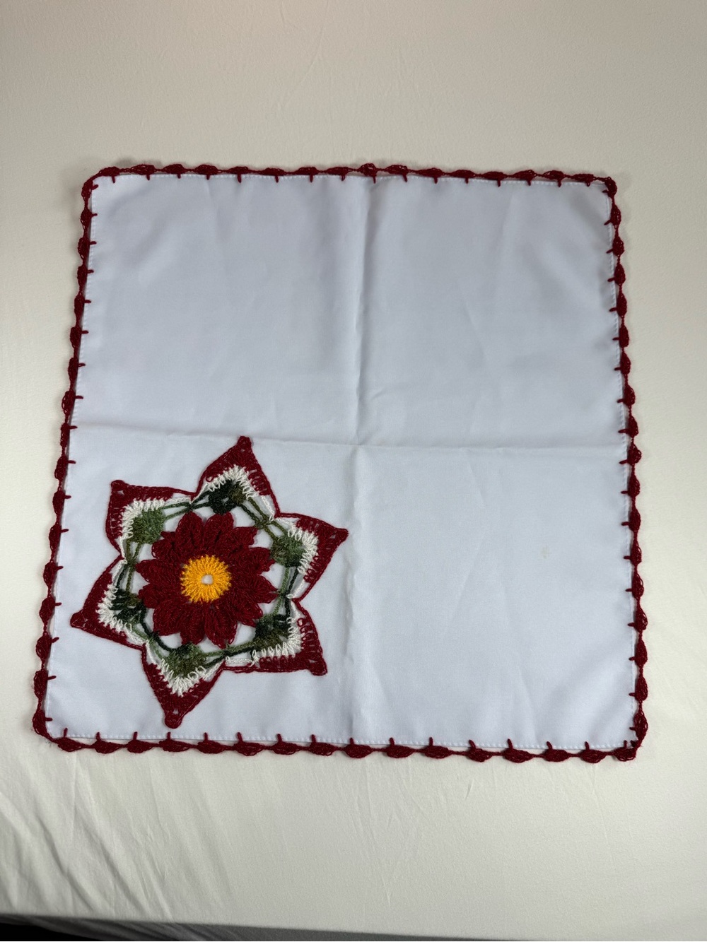 Mexican Napkin Servilleta Handwoven Crochet Red Poinsettia Nochebuena Star Motif